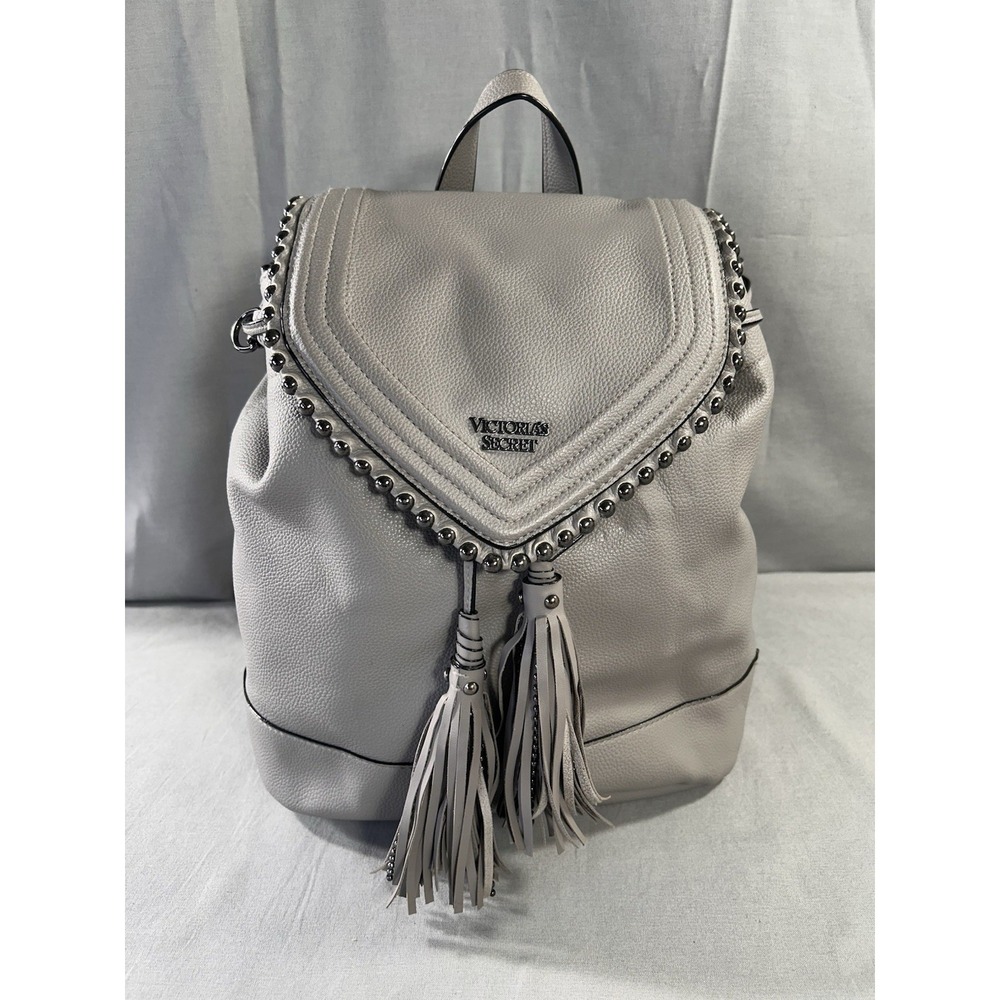 Victoria's Secret Ball Stud Flap Backpack Faux Leather and‎ Fringed Tassels